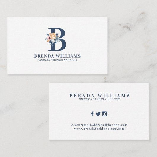 Anpassbare florale Monogrammbriefe Visitenkarte (Vorne/Hinten)