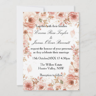 Anpassbare Florale Rosa Rosen Hochzeitseinladung Einladung
