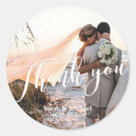 Anpassbare Foto Hochzeit Vielen Dank Runder Aufkleber