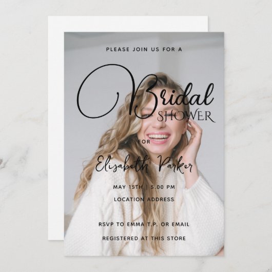 Anpassbare Foto- und Schwarz-Text-Brautparty Einladung (Vorne/Hinten)