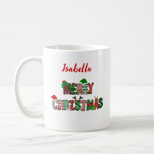 Anpassbare frohe Weihnachtsfeier-Tasse Kaffeetasse (Links)