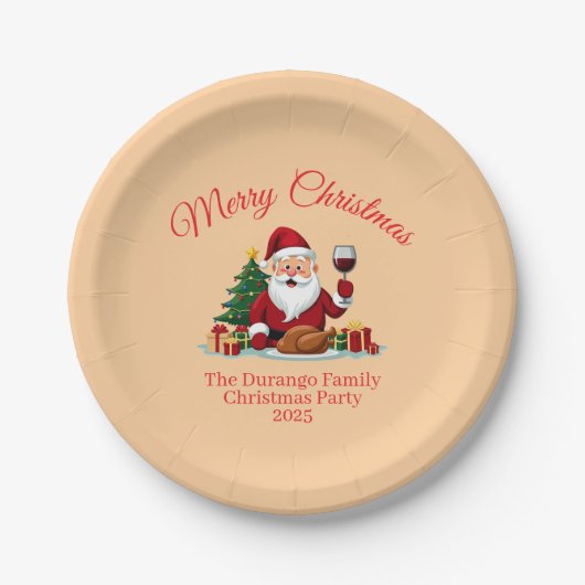 Anpassbare fröhliche Weihnachtsmann-Weihnachtsfeie Pappteller (Vorderseite)
