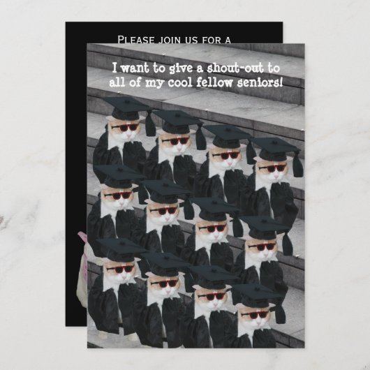 Anpassbare Funny Cat Graduation Party Einladung (Vorne/Hinten)
