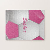 Anpassbare Fußball-Fußball-Ball Rosa und Weiß Puzzle (Horizontal)