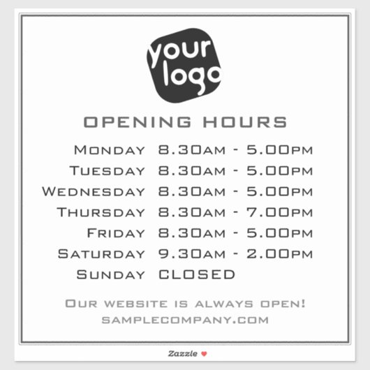 Anpassbare Geschäftszeiten für Logos und Texte Aufkleber (Blatt)