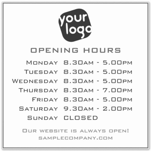 Anpassbare Geschäftszeiten für Logos und Texte Aufkleber (Vorderseite)