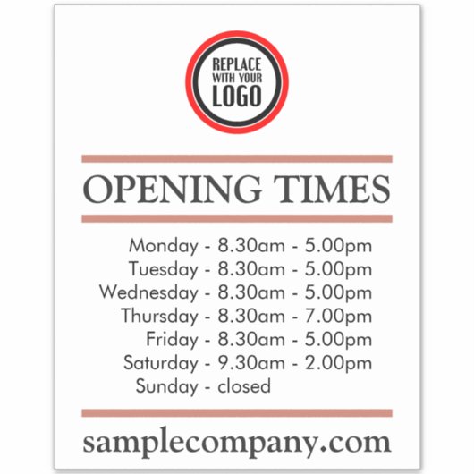 Anpassbare Geschäftszeiten für Logos und Texte Aufkleber (Vorderseite)