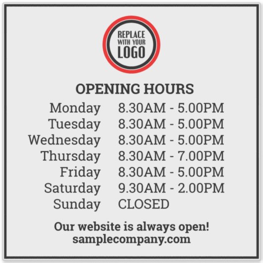 Anpassbare Geschäftszeiten für Logos und Texte Aufkleber (Vorderseite)