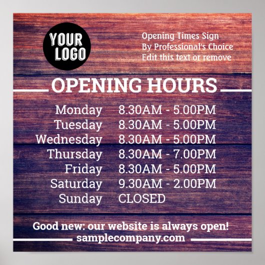 Anpassbare Geschäftszeiten für Logos und Texte Poster (Vorne)