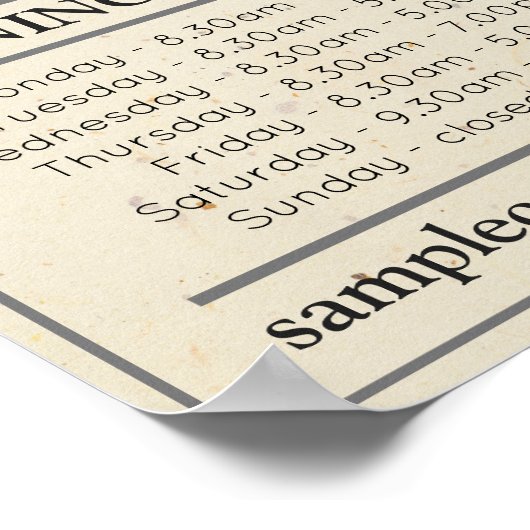 Anpassbare Geschäftszeiten für Logos und Texte Poster (Ecke)
