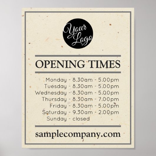 Anpassbare Geschäftszeiten für Logos und Texte Poster (Vorne)
