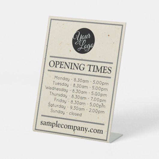 Anpassbare Geschäftszeiten für Logos und Texte Sockelschild (Vorderseite)