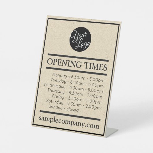 Anpassbare Geschäftszeiten für Logos und Texte Sockelschild (Vorderseite)