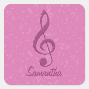 Anpassbare Girly Pink Clef- und Musiknotizen Quadratischer Aufkleber