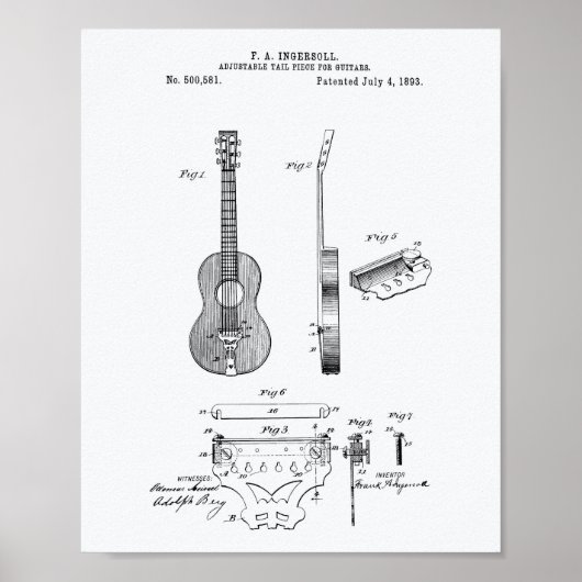 Anpassbare Gitarren 1893 Weißbuch zum Thema Patent Poster (Vorne)
