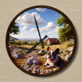 Anpassbare glückliche französische Bulldog-Uhr Runde Wanduhr