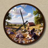 Anpassbare glückliche französische Bulldog-Uhr Runde Wanduhr