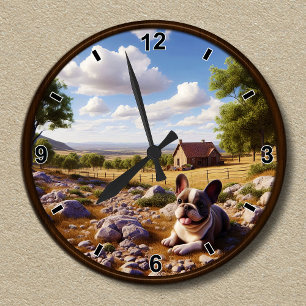 Anpassbare glückliche französische Bulldog-Uhr Runde Wanduhr