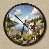 Anpassbare glückliche französische Bulldog-Uhr Runde Wanduhr