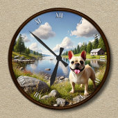 Anpassbare glückliche französische Bulldog-Uhr Runde Wanduhr