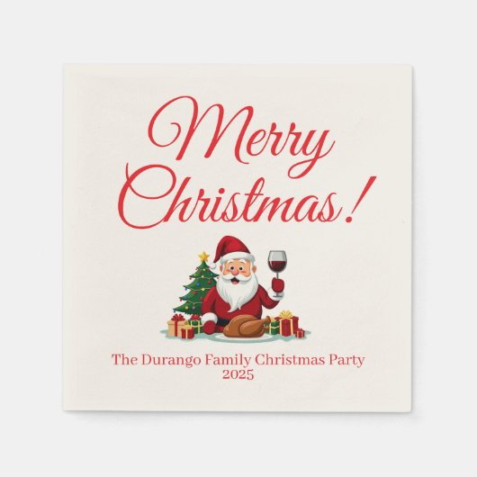 Anpassbare glückliche Weihnachtsmann-Weihnachtsfei Serviette (Vorderseite)