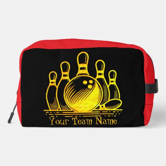 Anpassbare Golden Bowling Team Art Waschbeutel (Rückseite)