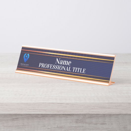 Anpassbare Goldnamensplatte mit Logo und Slogan 9 Schreibtischnamensplakette (Vorderseite )