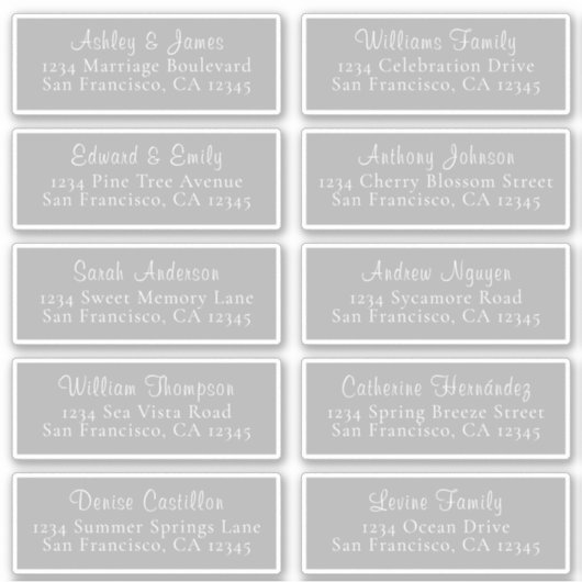 Anpassbare Graue Wedding Guest Address Labels (Vorderseite)