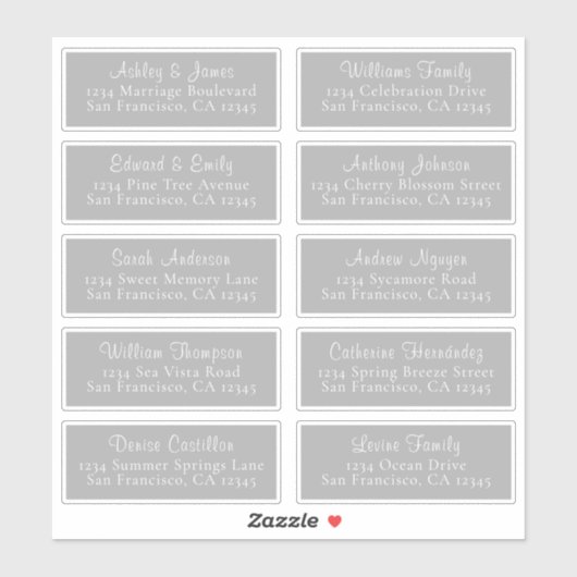 Anpassbare Graue Wedding Guest Address Labels (Blatt)