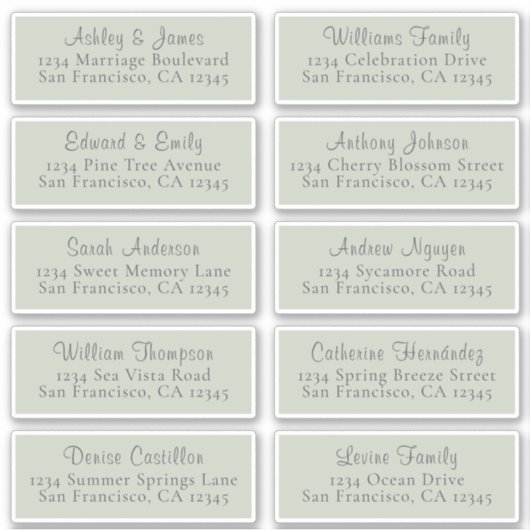 Anpassbare Green Wedding Guest Address Labels (Vorderseite)