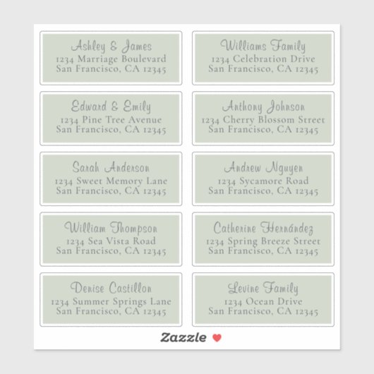 Anpassbare Green Wedding Guest Address Labels (Blatt)