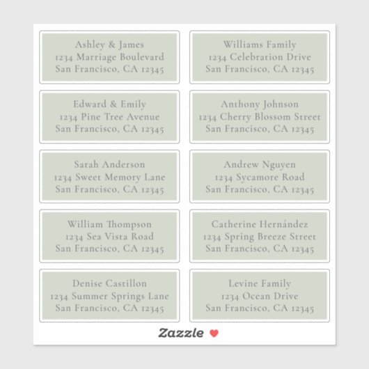 Anpassbare Green Wedding Guest Address Labels (Blatt)