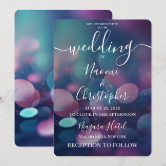 Anpassbare große blaue rosa Bokeh-Hochzeit Einladung