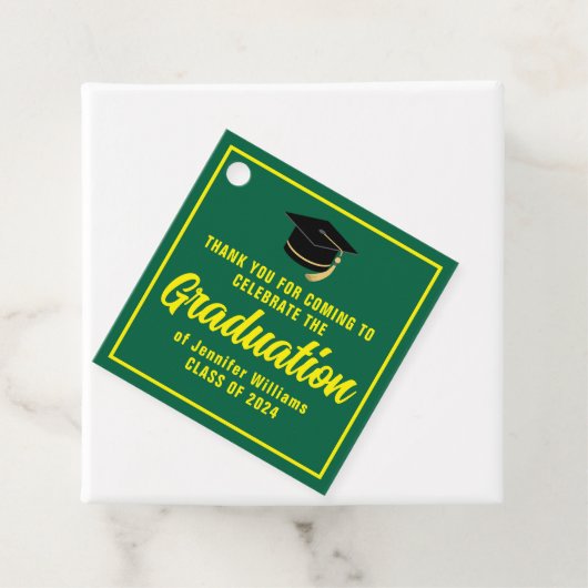 Anpassbare grüne, gelbe Graduierungspartei Geschenkanhänger (Beispiel)