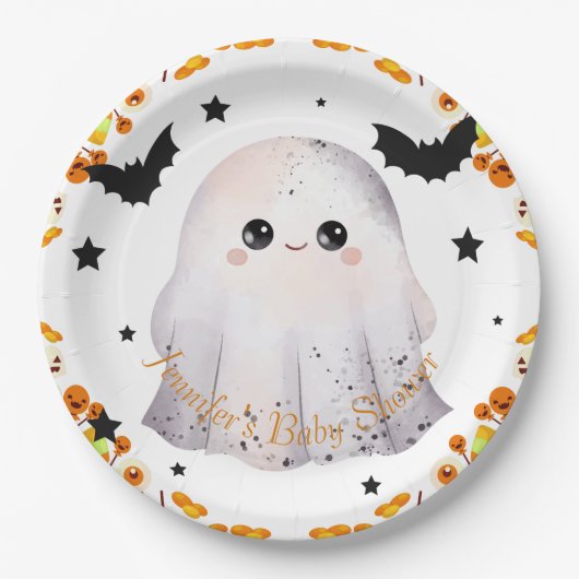 Anpassbare Halloween-Babyduschplatte Pappteller (Vorderseite)