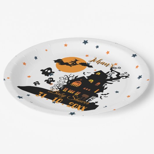 Anpassbare Halloween-Kinderdusche-Teller Pappteller (Schrägansicht)