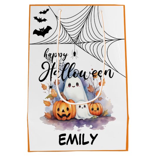 Anpassbare Halloween Medium Trick oder Treat Bag Mittlere Geschenktüte (Rückseite)