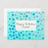 Anpassbare Happy Birthday Card Konfetti auf blau Postkarte (Vorne/Hinten)