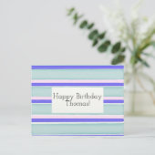 Anpassbare Happy Birthday Card Streifen Postkarte (Stehend Vorderseite)