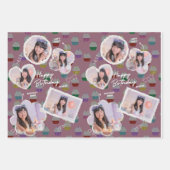 Anpassbare Happy Birthday Cupcake Foto Collage Geschenkpapier Set (Vorderseite 3)