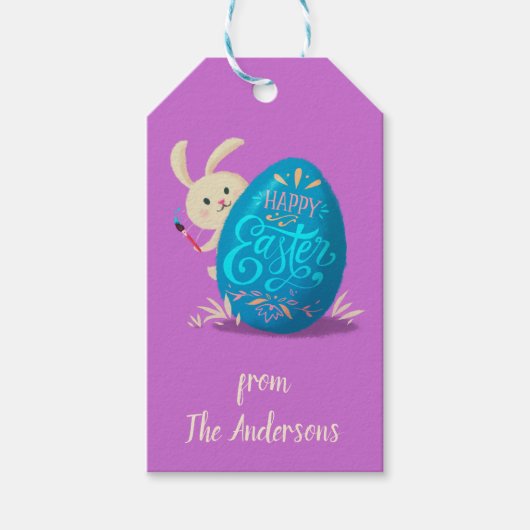 Anpassbare Happy Oaster Bunny Painting Egg Geschenkanhänger (Vorderseite)