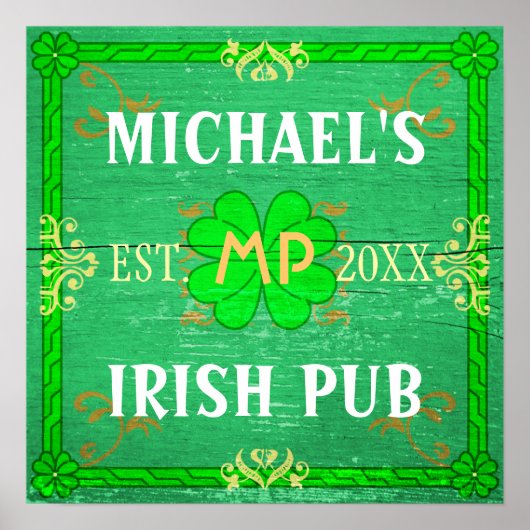 Anpassbare Hausbar Irish Pub Grün Poster (Vorne)