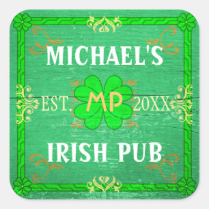 Anpassbare Hausbar Irish Pub Grün Quadratischer Aufkleber