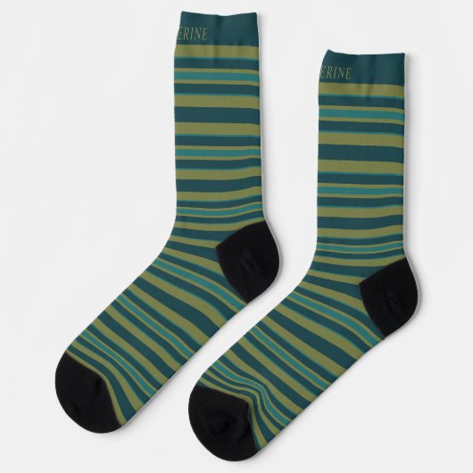 Anpassbare hell-dunkel-gelb-grüne Streifen Socken (Linkes Detail)