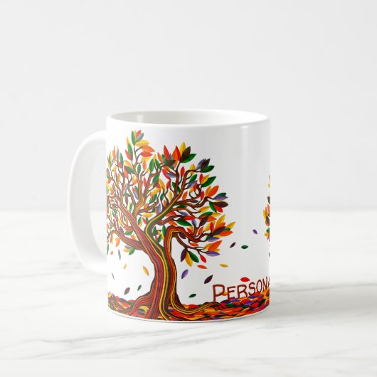 Anpassbare Herbstbaum-Warmfarben fallen Artwork ab Kaffeetasse (Vorderseite Links)