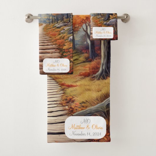Anpassbare Herbstwaldpfade-Hochzeitsgeschenk Badhandtuch Set (Insitu)