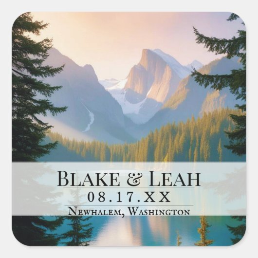 Anpassbare Hochzeitdatumsaufkleber Quadratischer Aufkleber (Vorderseite)