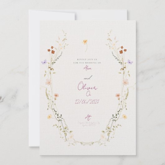 Anpassbare Hochzeitseinladung mit Wildblumen Einladung (Vorderseite)