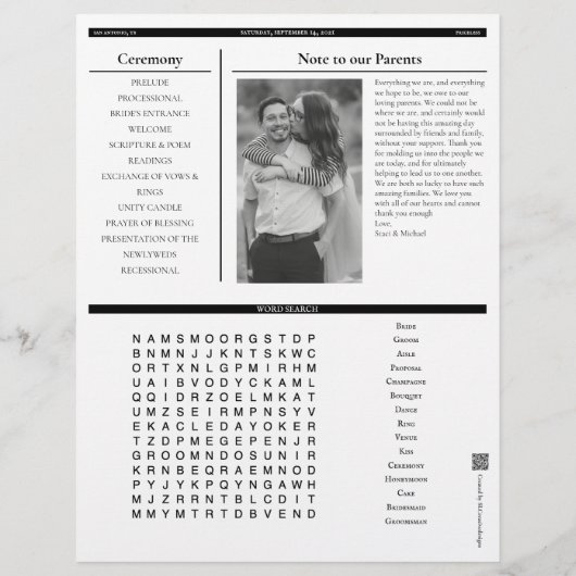 Anpassbare Hochzeitsprogramme (Rückseite)