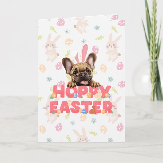Anpassbare Hoppy Frenchie Osterfeier Karte (Vorderseite)